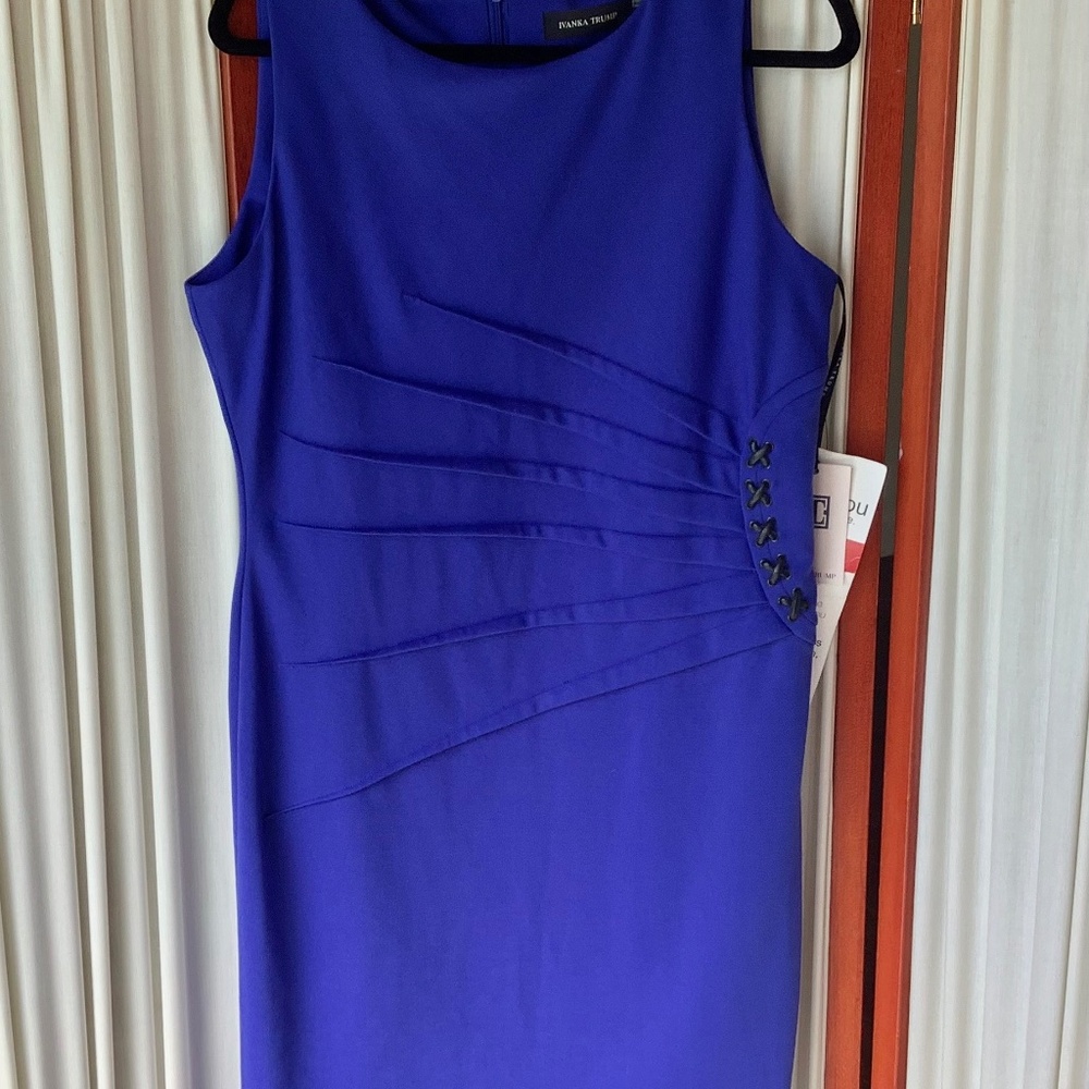 Ivanka Trump Sleeveless Pleated Sheath Dress Royal Blue Women's Size 14 NWT
